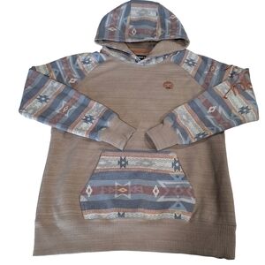 Hooey~Women's Aztec Print Hoodie~Western~Tan Blue Embroidered~ Size Small
